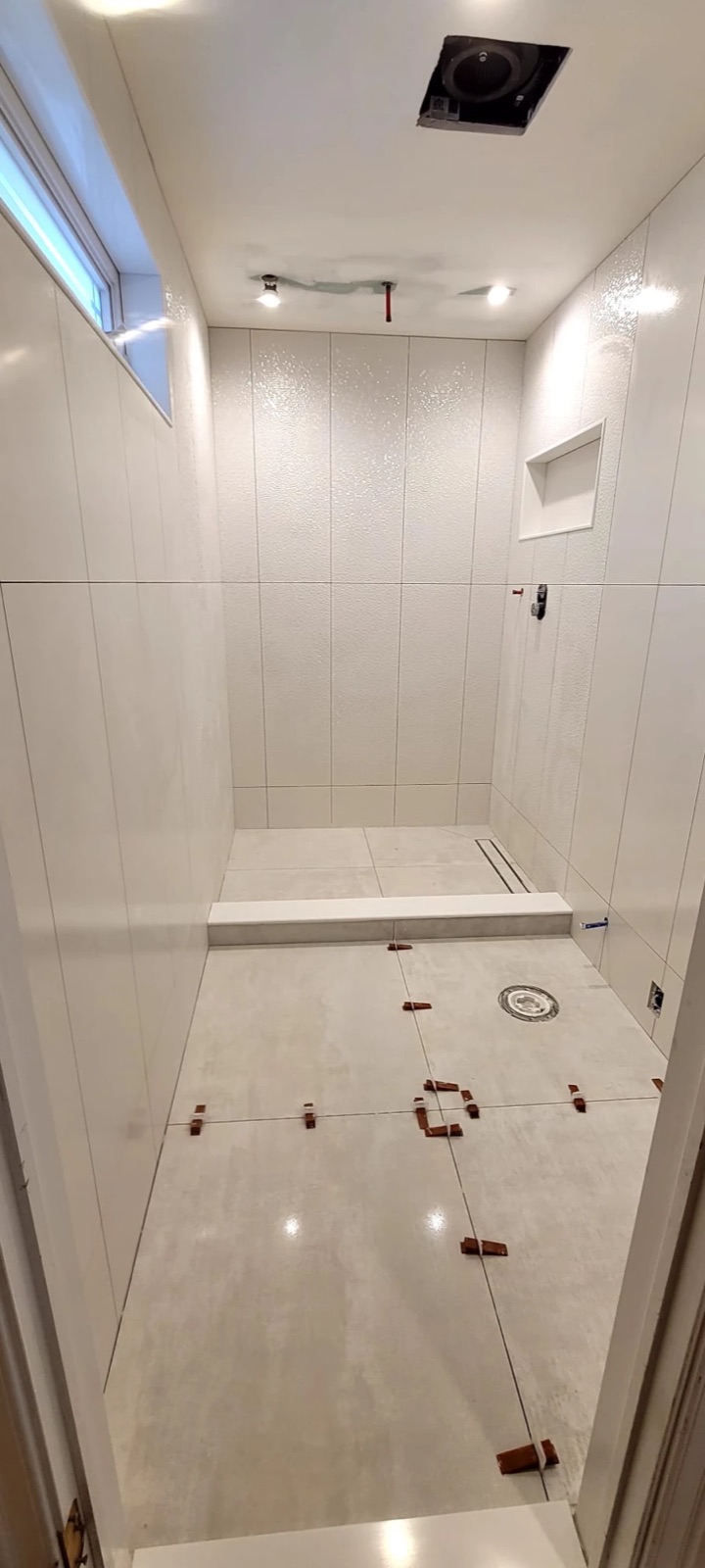 Glass shower bathroom during
