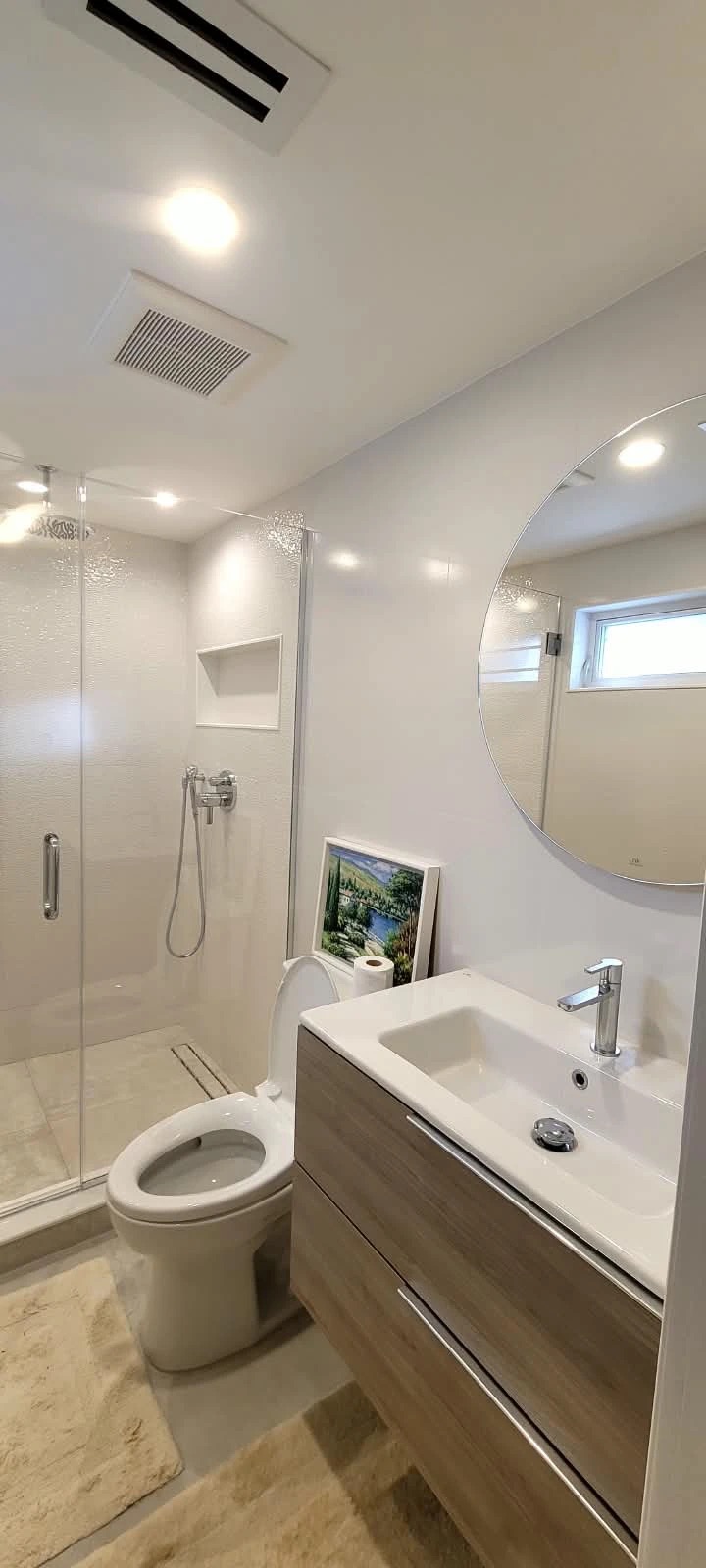 Glass shower bathroom vanity