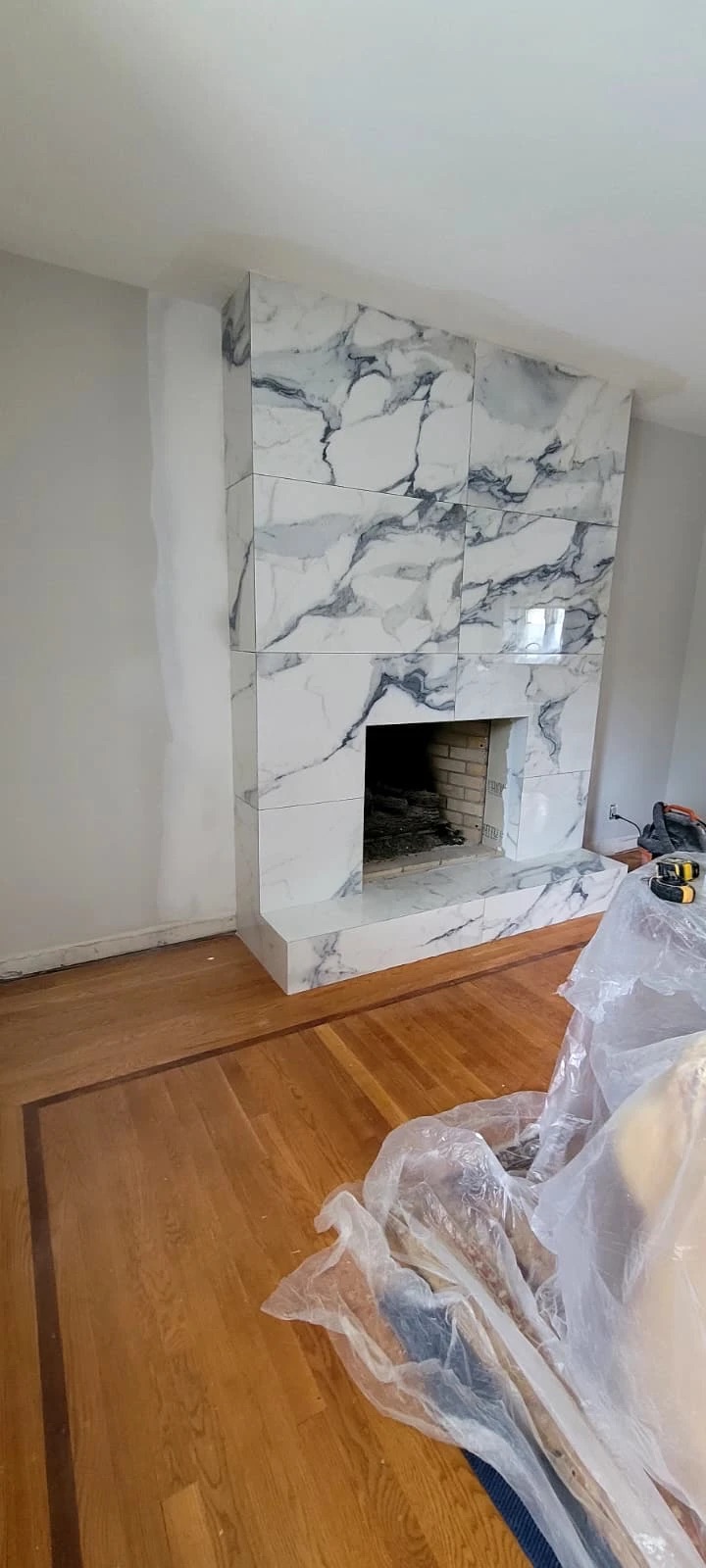 Marble fireplace during